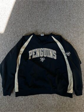 NHL Penguins Black and Cream V-Neck Sweater